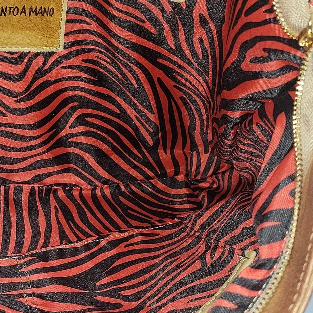 Large Civico 93 Floral Hand Painted Italian Leather Tote Bag - Gold and Brown